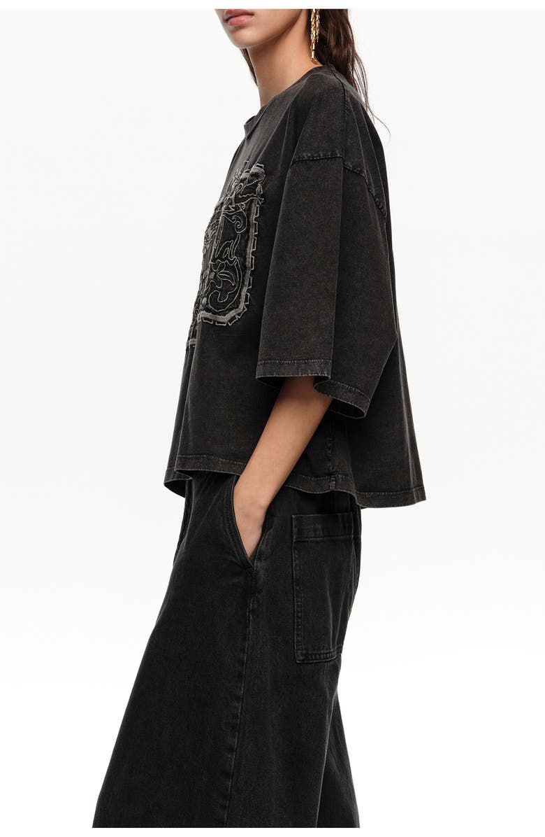 Bimba y Lola Maxi Broderie Anglaise Logo T-Shirt, Alternate, color, Washed Black