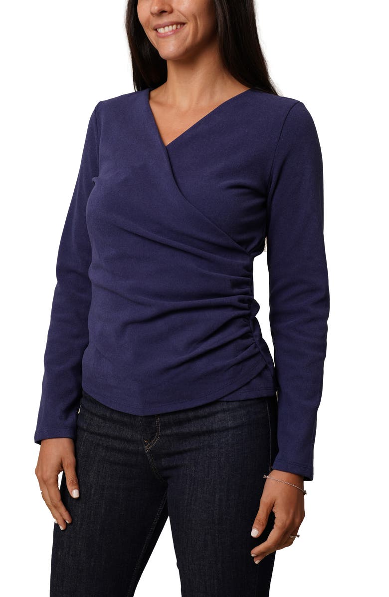 CYRUS Long Sleeve Faux Wrap Top, Alternate, color, Indigo