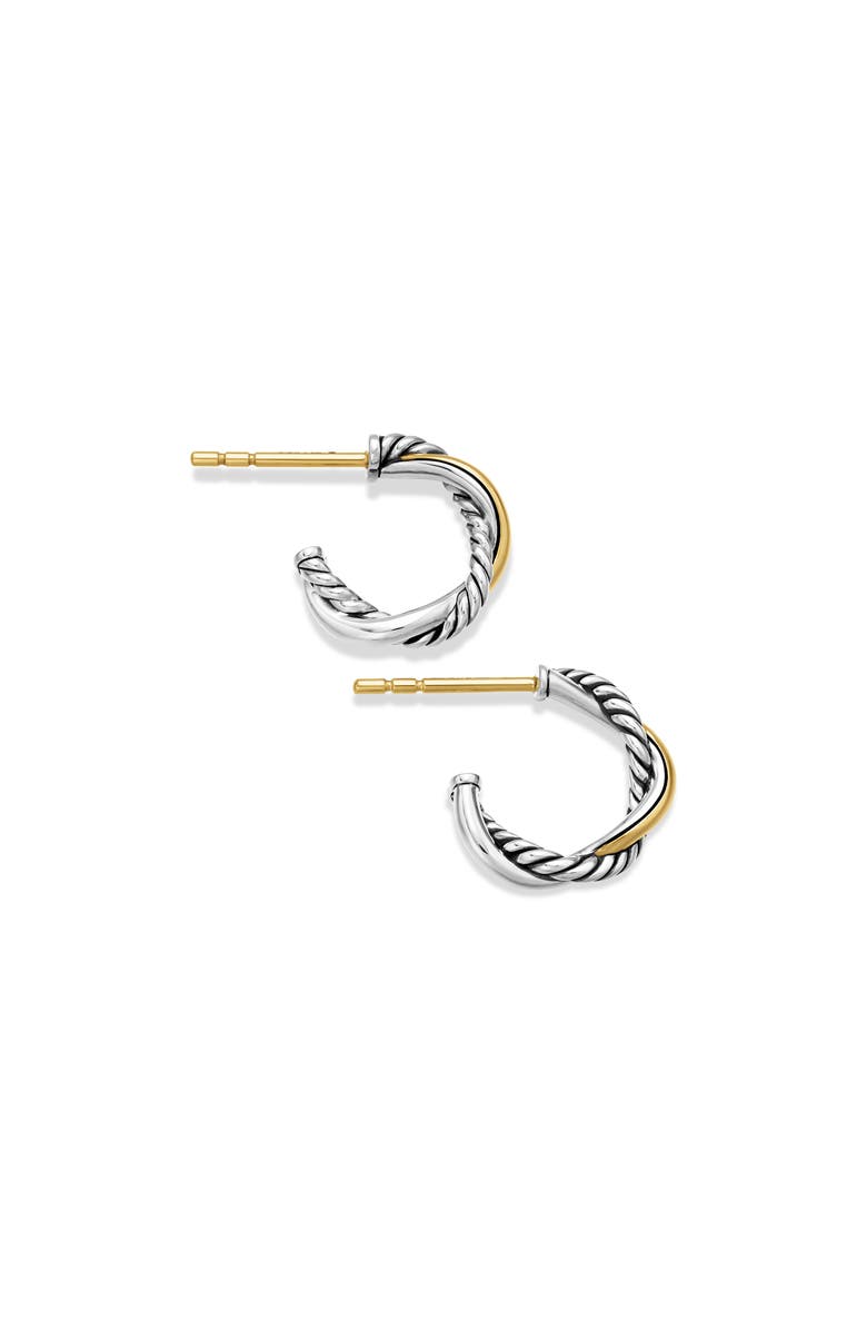 David Yurman Petite Infinity Huggie Hoop Earrings in Sterling Silver with 14K Yellow Gold, Alternate, color, Sterling Silver Yellow Gold