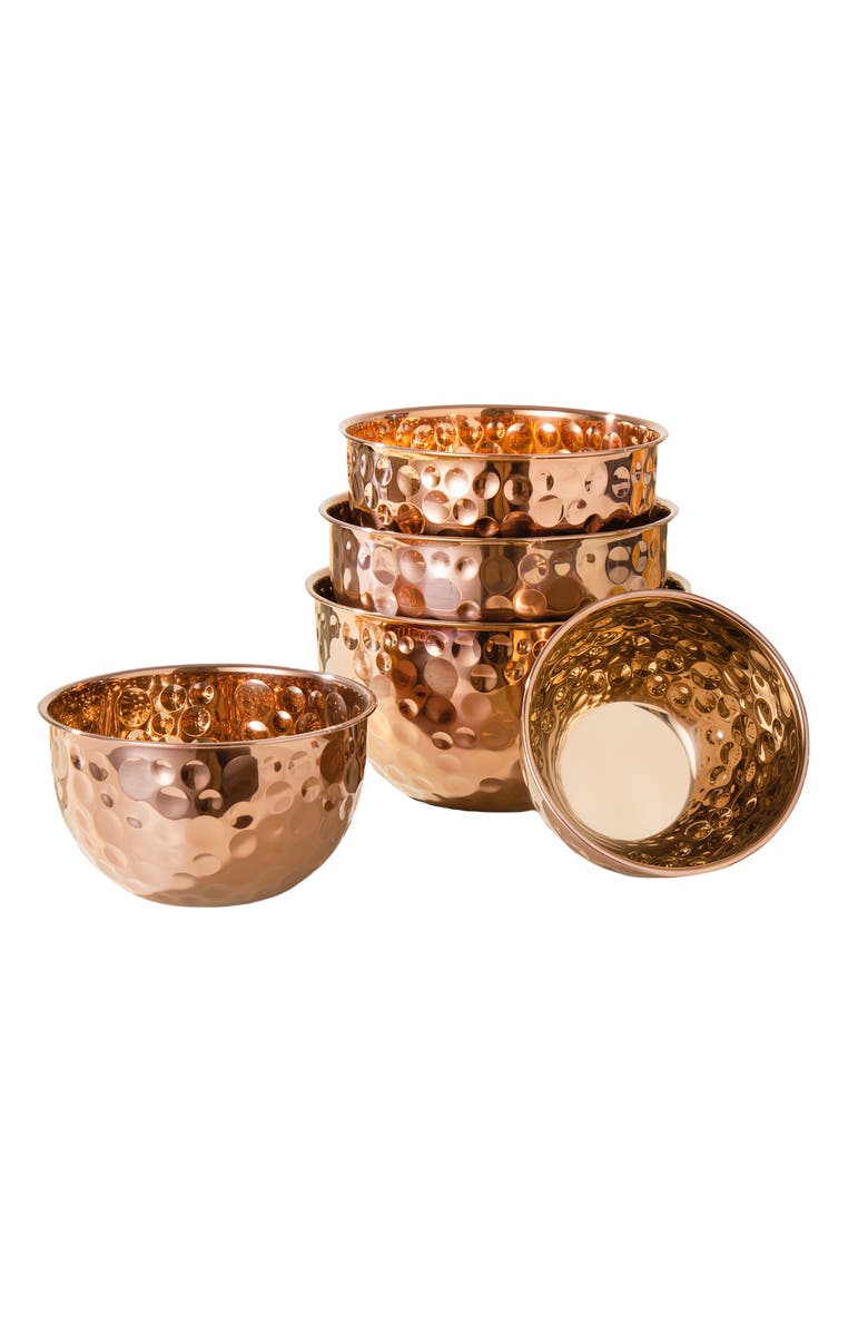Megachef Hammered Bubble Texture 5 Piece Stainless Steel Serving Bowl Set, Alternate, color, Copper