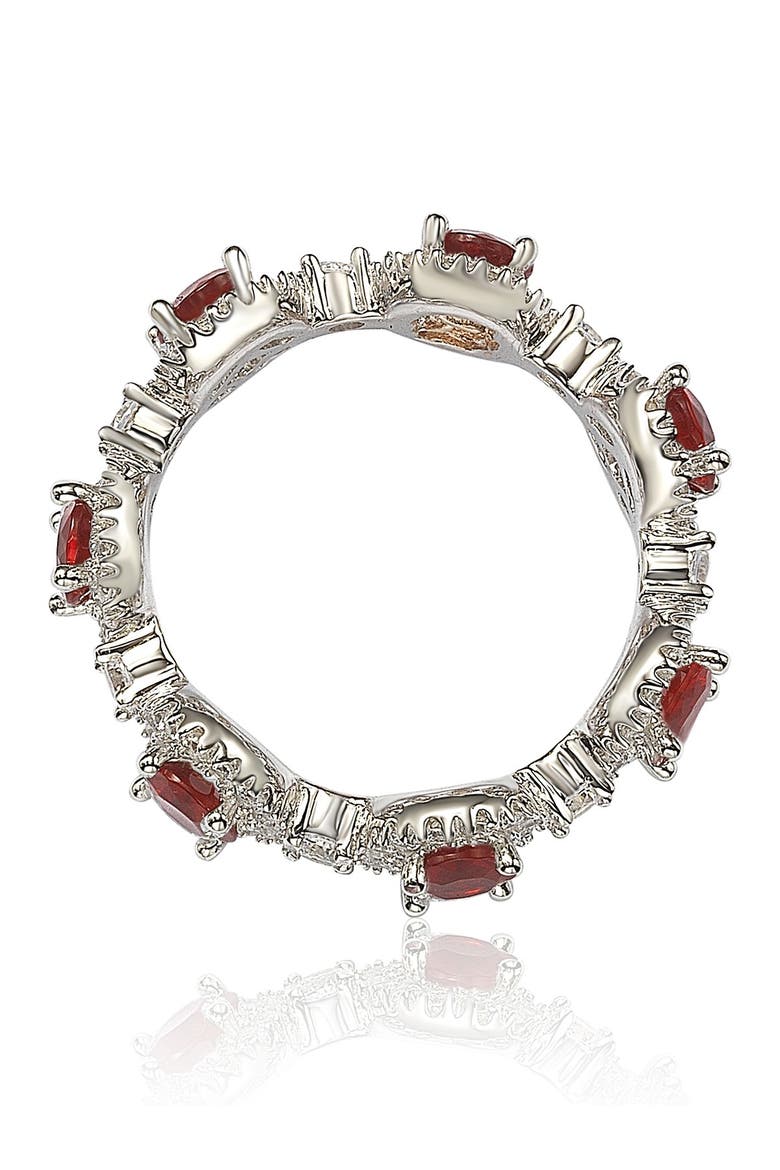 Sterling Silver Prong Set Red CZ & Pave Halo Station Eternity Band Ring, Alternate, color, RED