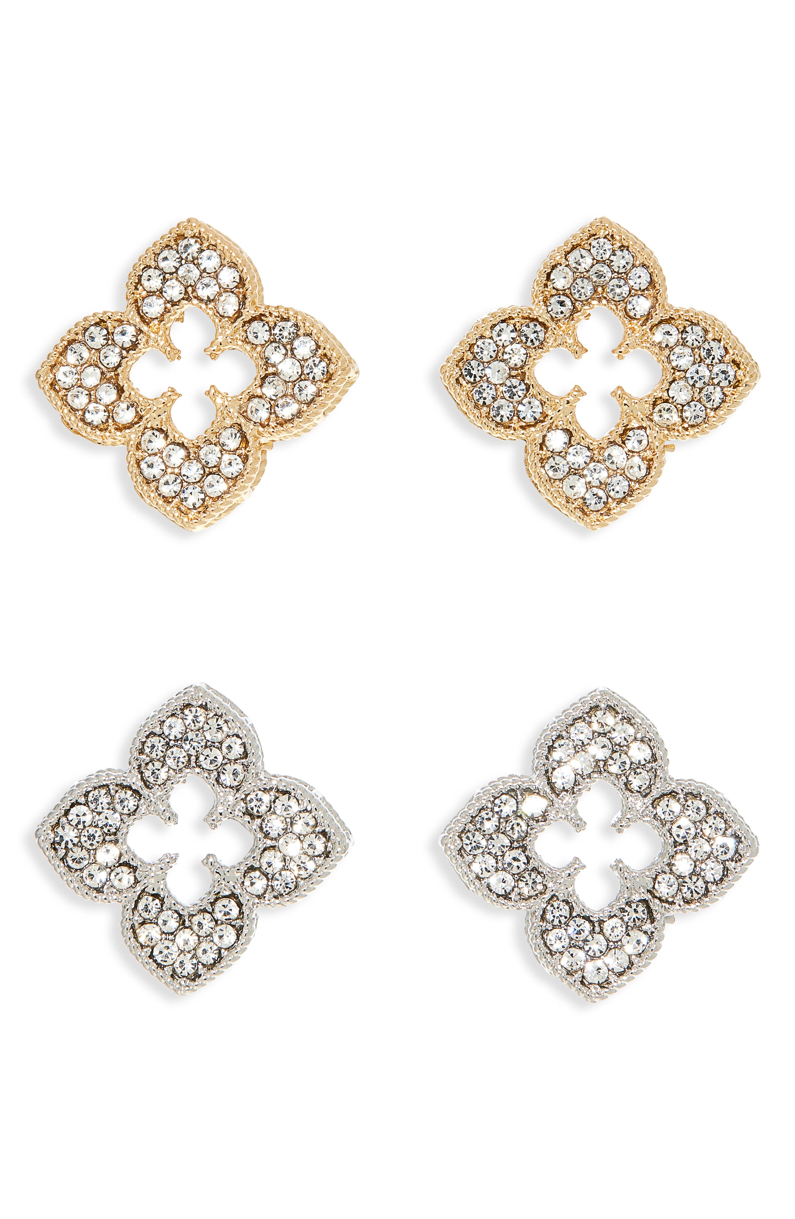 NATASHA Set of 2 Pavé Crystal Clover Stud Earrings