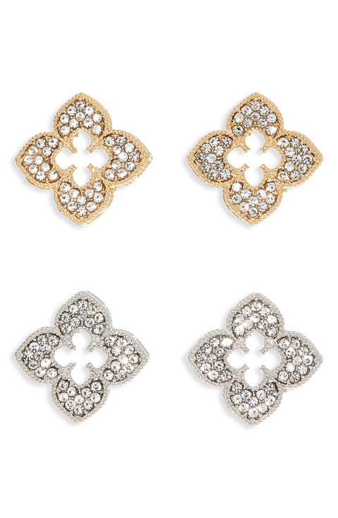 Set of 2 Pavé Crystal Clover Stud Earrings