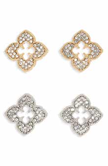 NATASHA Set of 2 Pavé Crystal Clover Stud Earrings