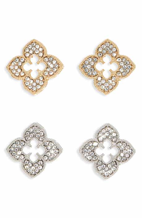NATASHA Set of 2 Pavé Crystal Clover Stud Earrings
