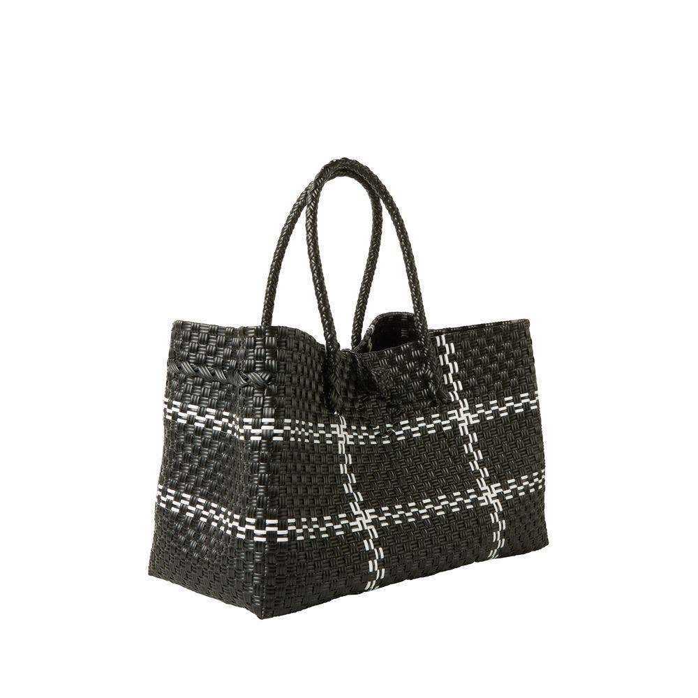 The Midi Piper Handwoven Tote Recycled Plastic, Alternate, color, White Black Checker