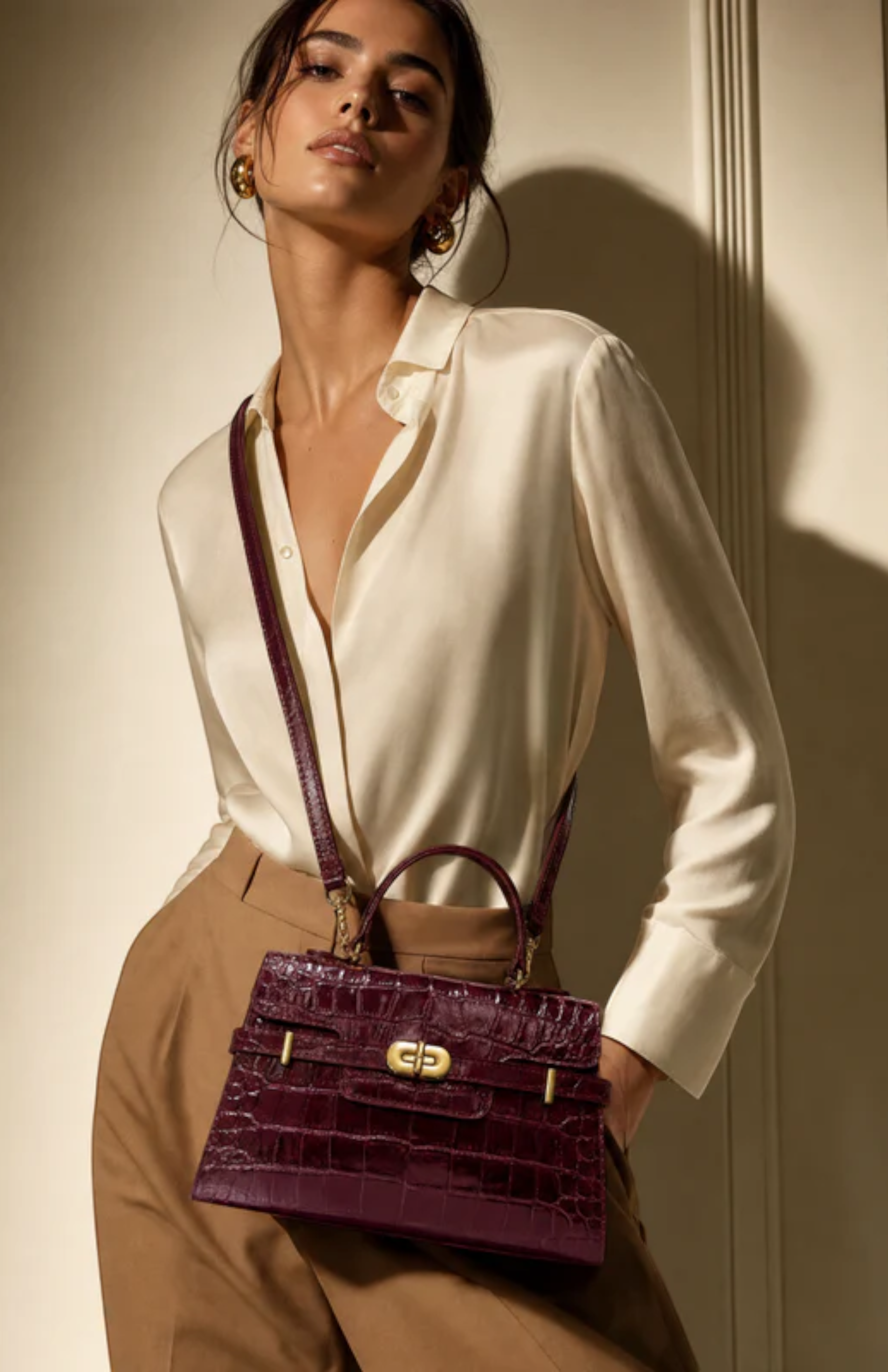 Kensington - Top Handle Black Croc Embossed, Alternate, color, Burgundy