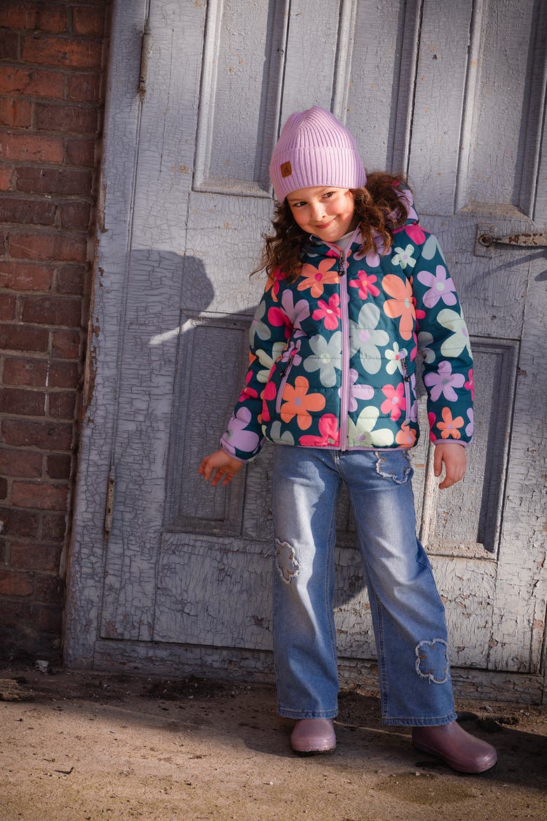 Floral Quilted Hooded Zip Pocket Mid-Season Jacket, Alternate, color, Green Floral Print