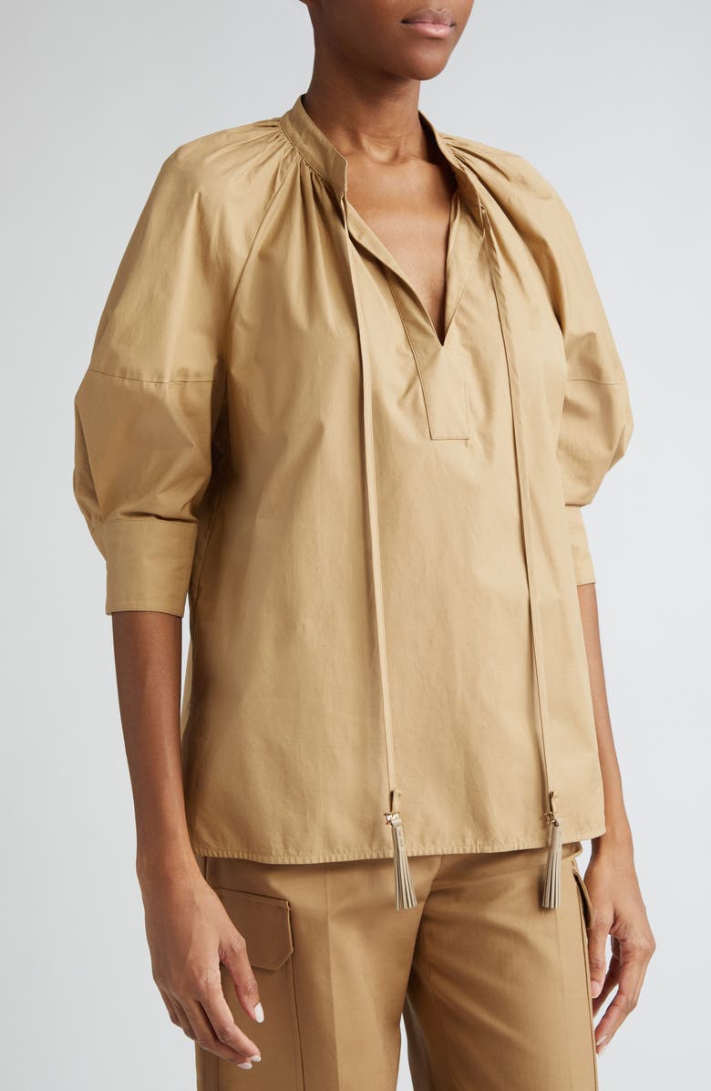 Max Mara Carpi Lantern Sleeve Cotton Poplin Top, Alternate, color,