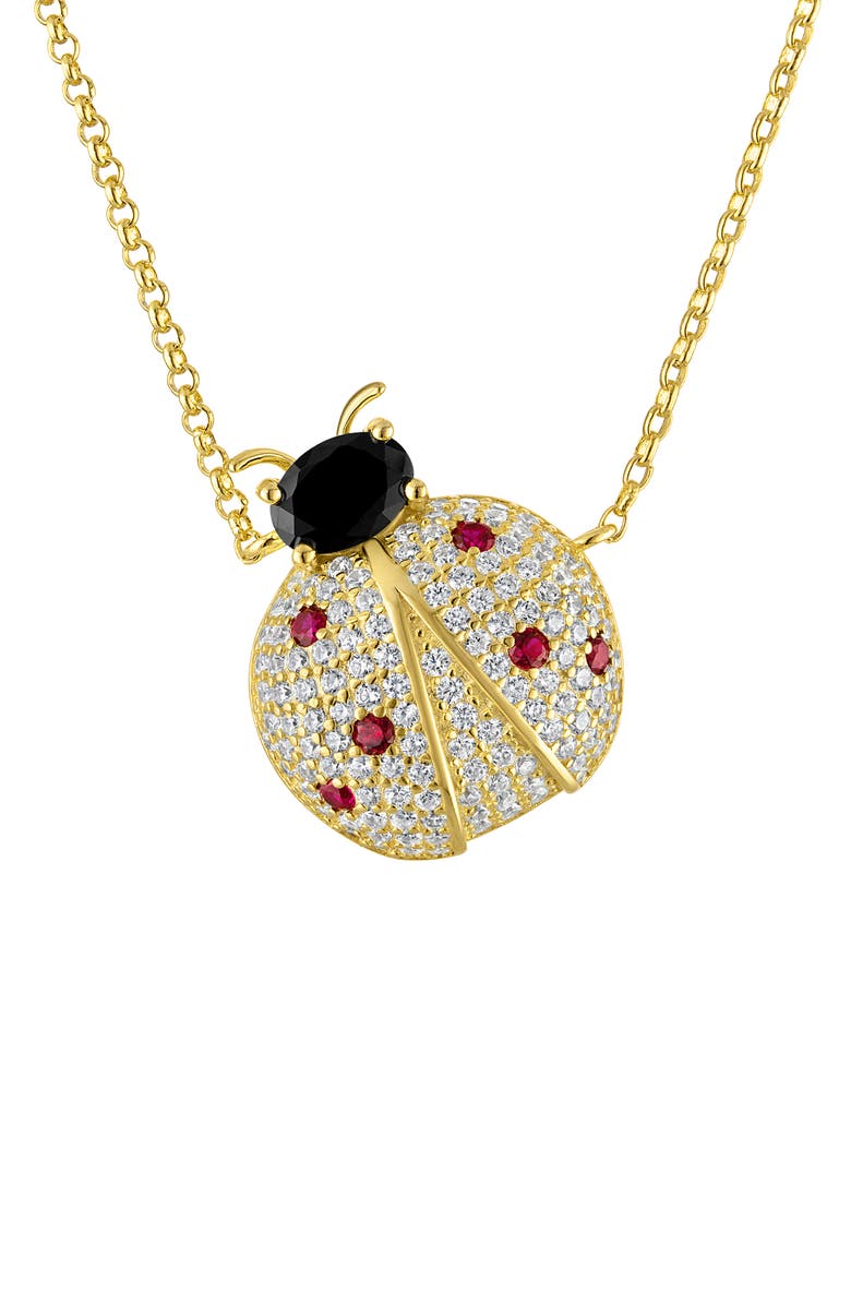 FZN Cubic Zirconia Ladybug Pendant Necklace, Main, color, Gold