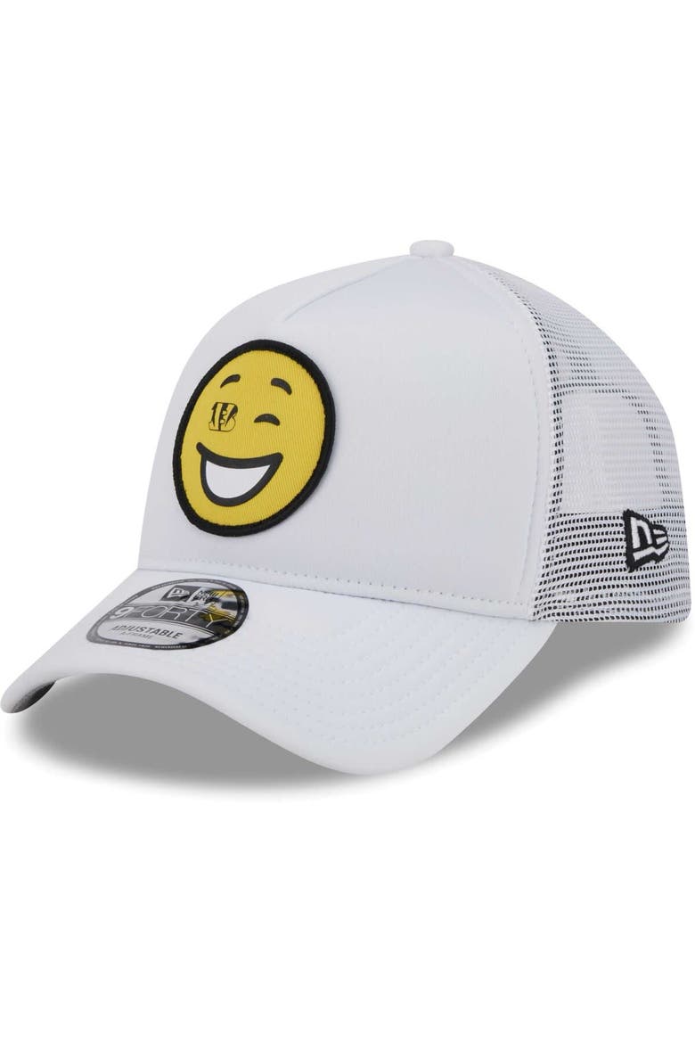 Men's New Era White Cincinnati Bengals Happy A-Frame Trucker 9FORTY Snapback Hat, Main, color, White