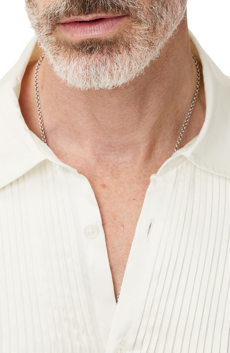 John Varvatos Pleated Front Silk Button-Up Shirt, Alternate, color, White