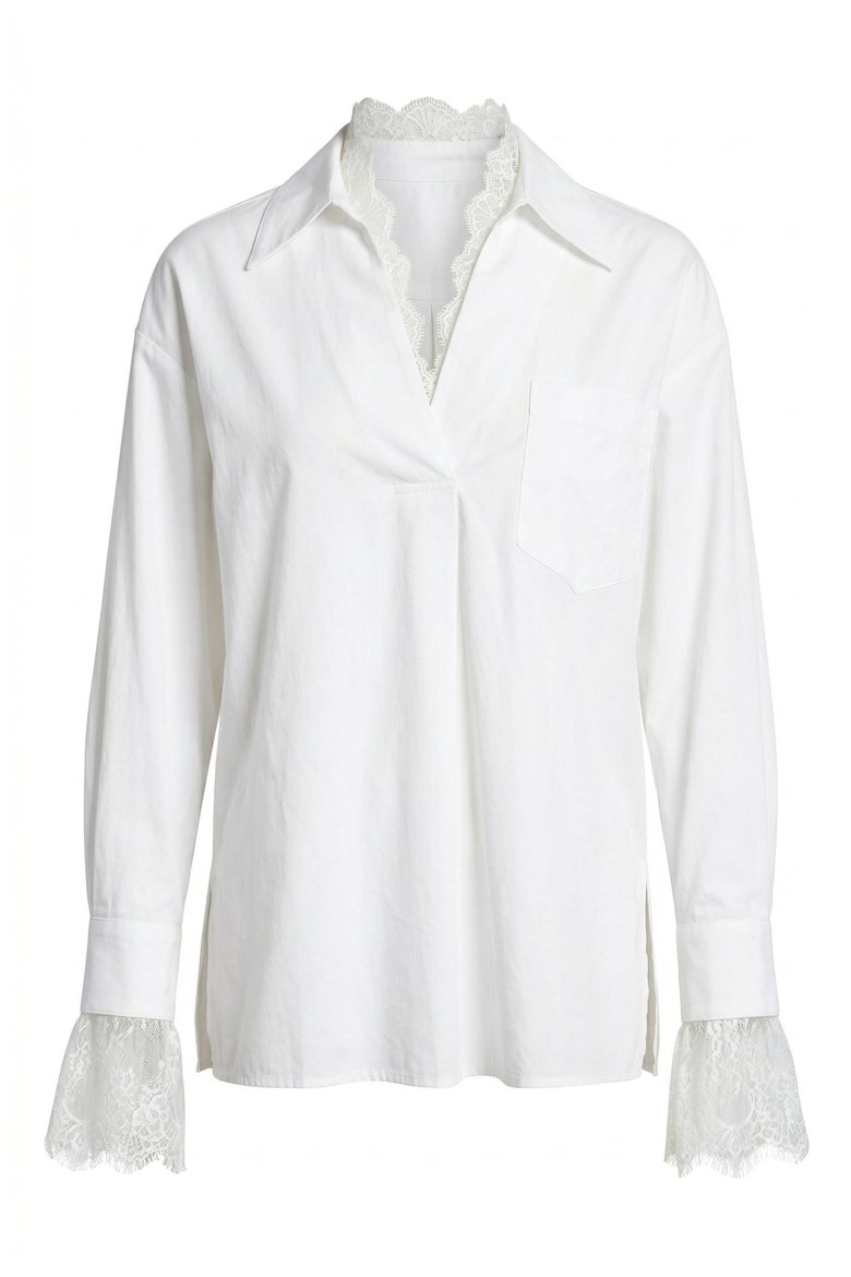 Lace Trim Collared Blouse, Alternate, color, White