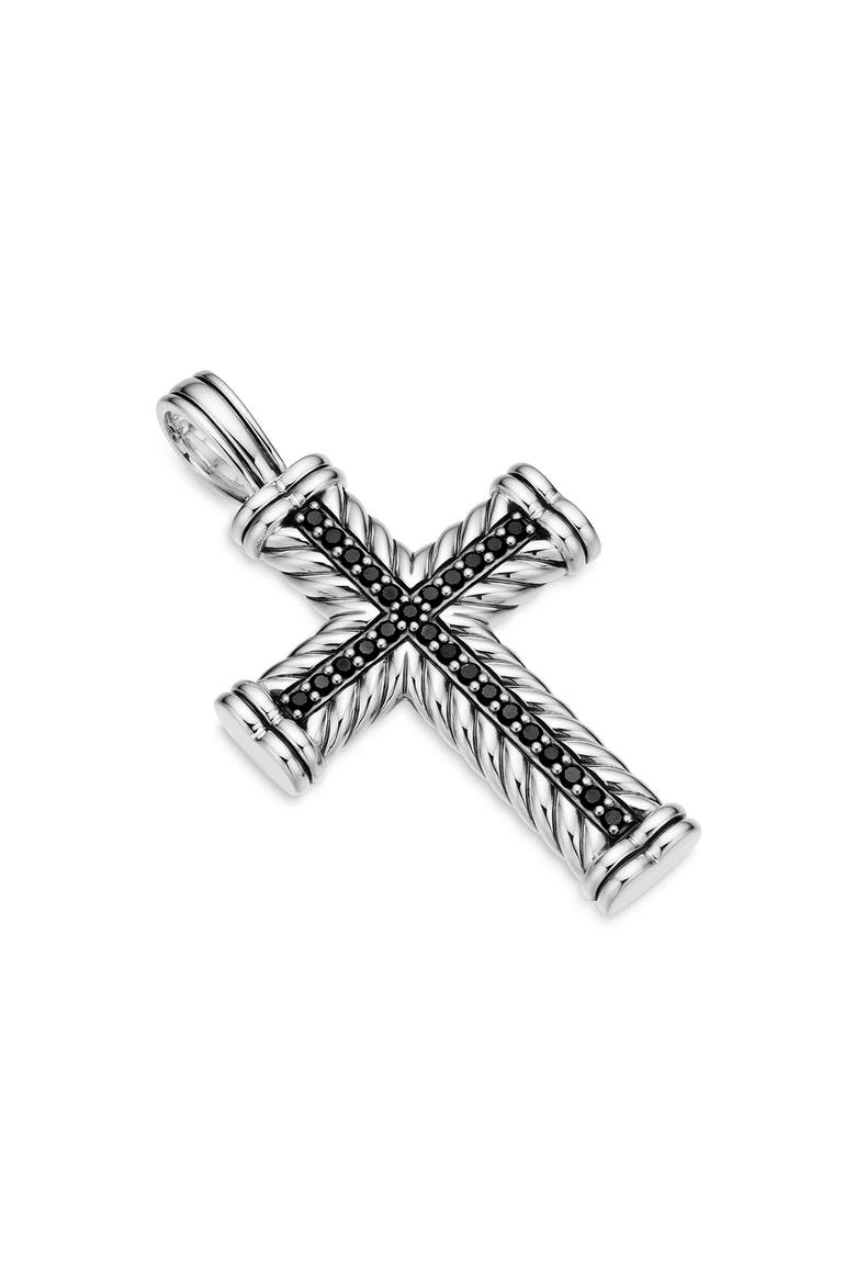 Men's Chevron Cross Pendant in Sterling Silver with Black Diamonds, 41.7mm, Alternate, color, BLACK DIAMOND