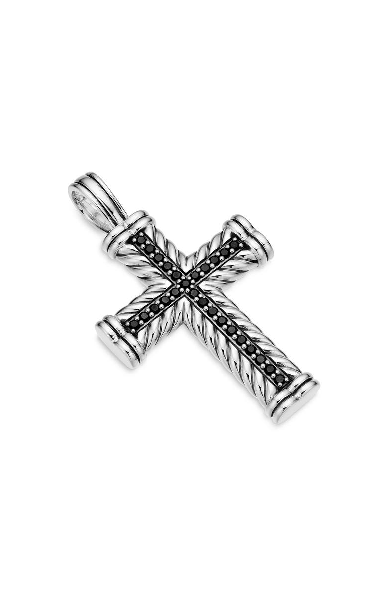 David Yurman Men's Chevron Cross Pendant in Sterling Silver with Black Diamonds, 41.7mm, Alternate, color, Black Diamond
