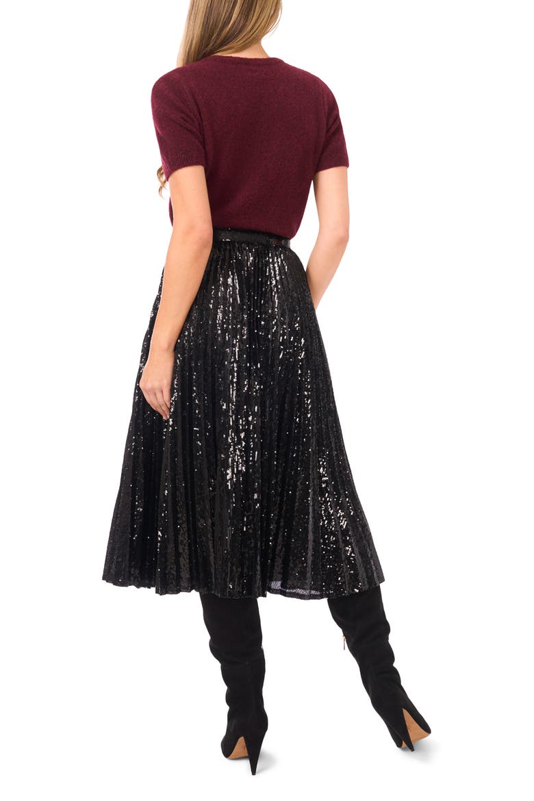 Sequin Pleated Midi Skirt, Alternate, color, RICH BLACK