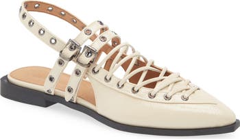 Steve Madden ポイントトゥ スリングバック Galanti フラット GALANTI Black Patent Women's Pointed-Toe Moto Slingback Flat
