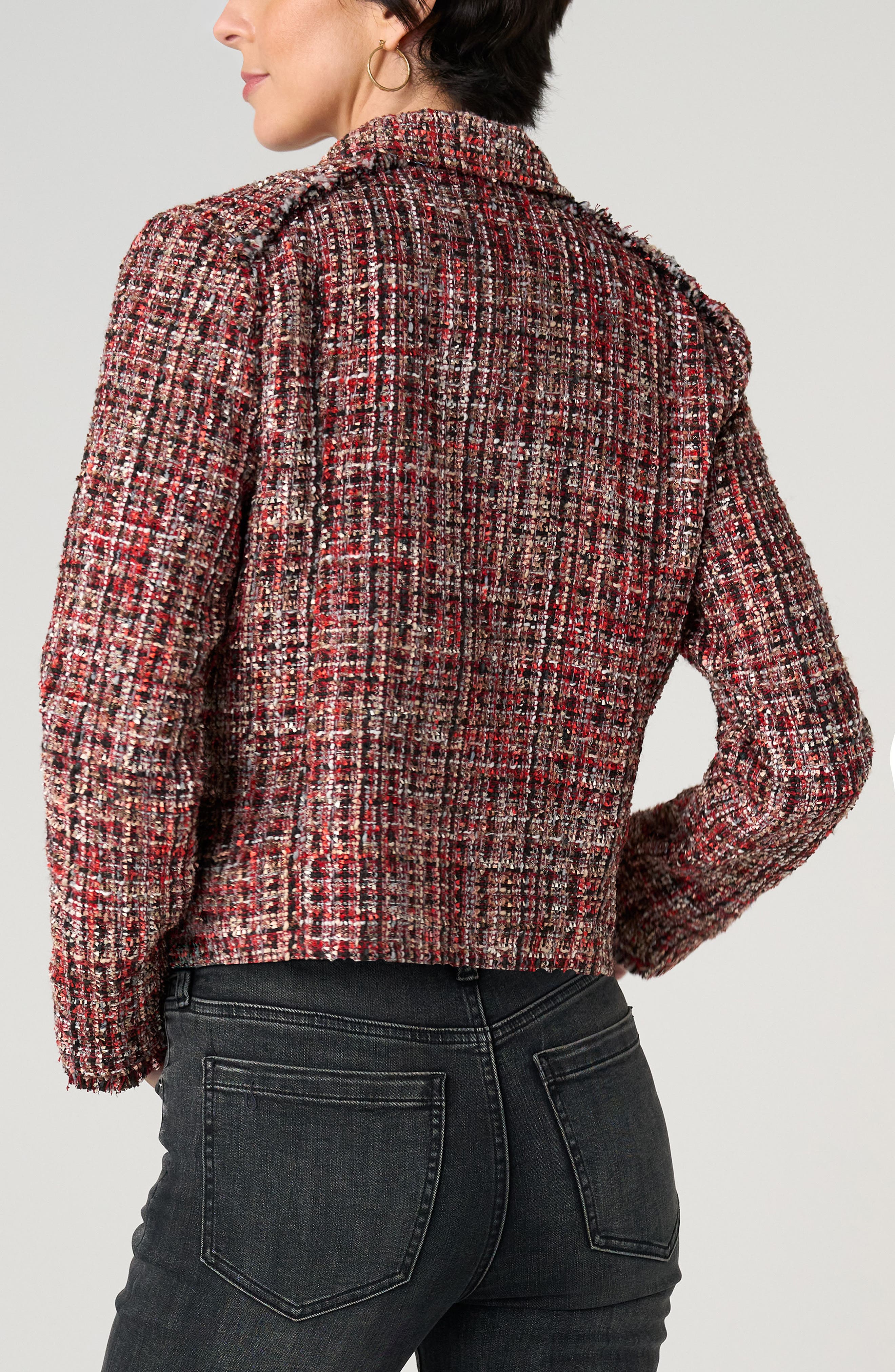 Liverpool Los Angeles Fringe Tweed Zip Jacket (Women) | Nordstrom