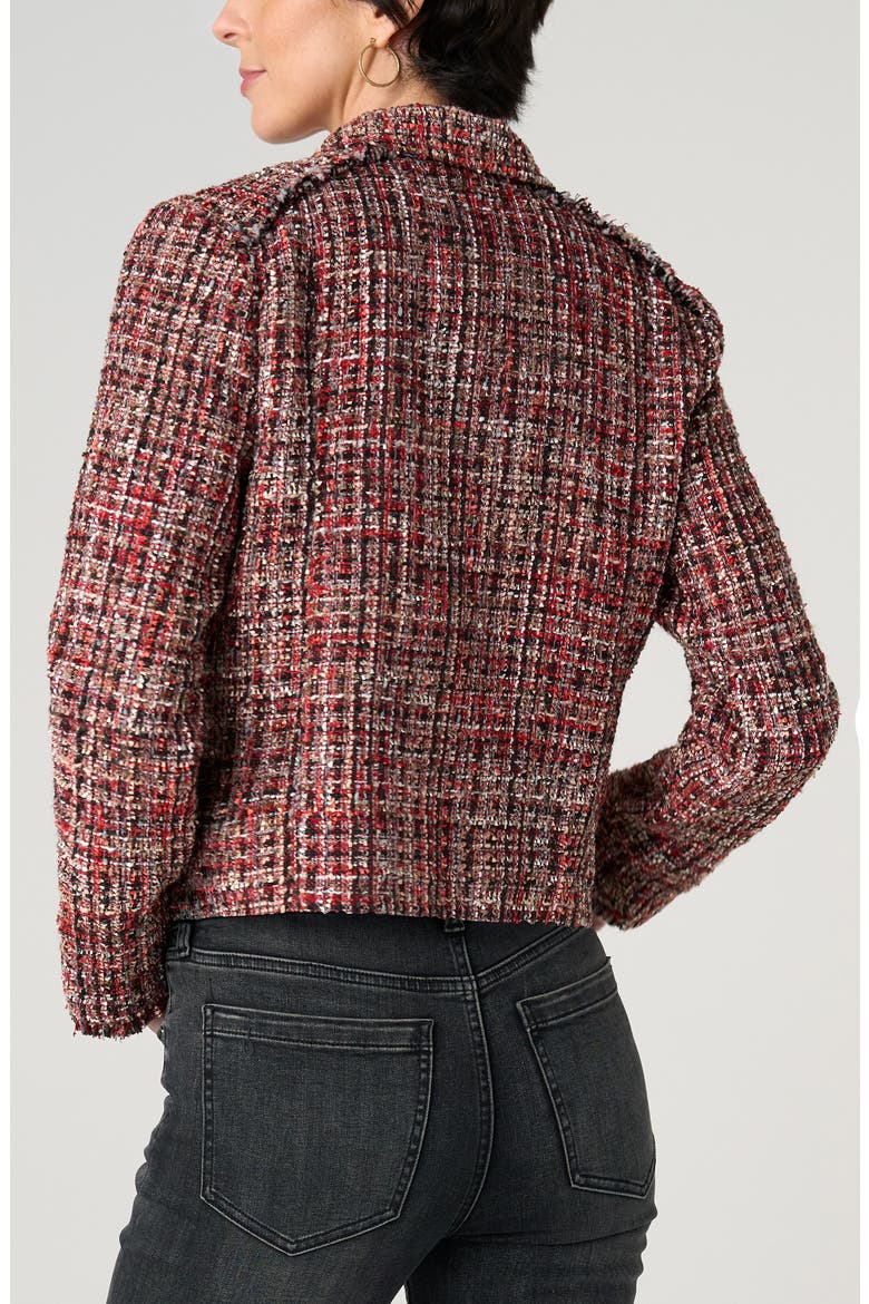 Fringe Tweed Zip Jacket, Alternate, color, RED/ MULTI