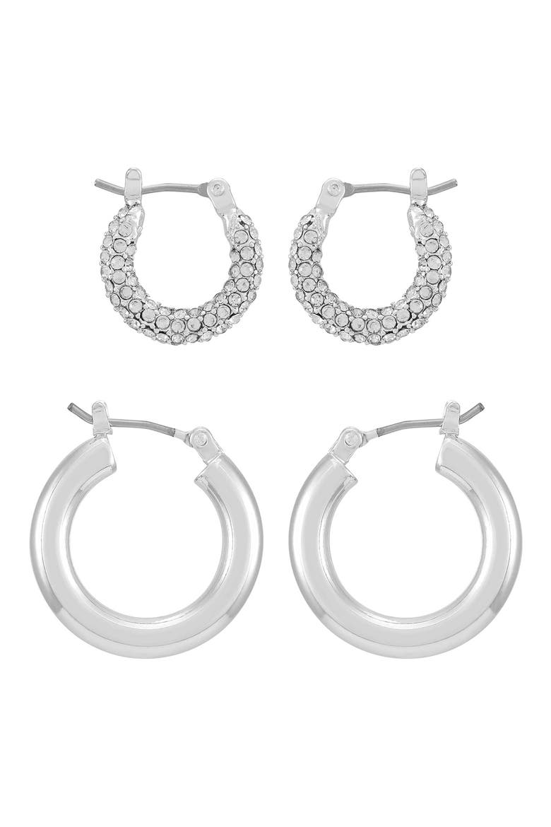 Set of 2 Assorted Hoop Earrings, Alternate, color, SILVER