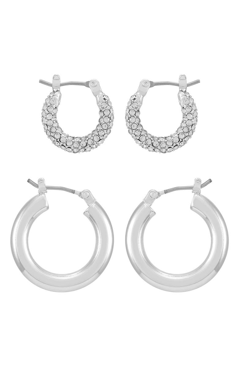 Vince Camuto Set of 2 Assorted Hoop Earrings, Alternate, color, Silver