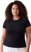 24seven Comfort Apparel Curvy Basic Ribbed Knit Round Neck Short Sleeve Top