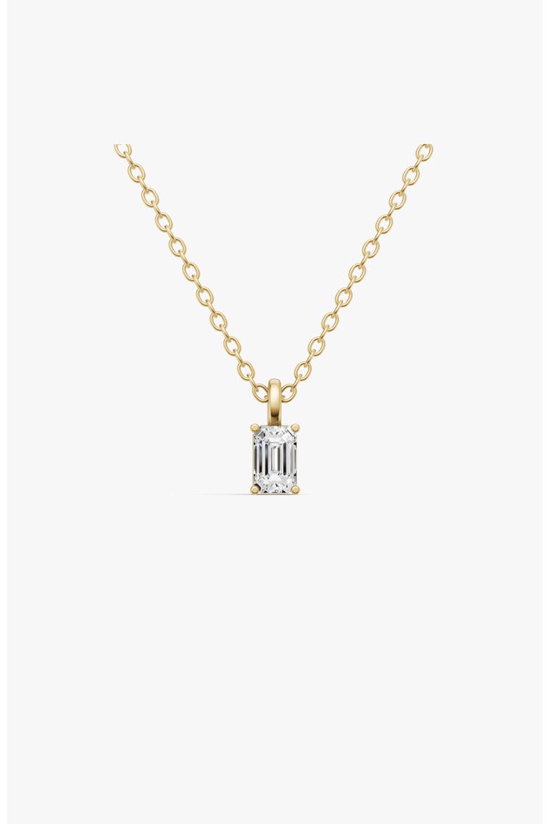 14K Gold 0.5 ct Lab Grown Emerald Cut Diamond Pendant with Prong, Main, color, Yellow Gold
