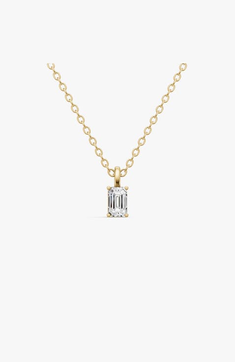 14K Gold 0.5 ct Lab Grown Emerald Cut Diamond Pendant with Prong