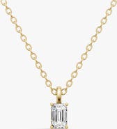 SEREIA OFFICIAL 14K Gold 0.5 ct Lab Grown Emerald Cut Diamond Pendant with Prong