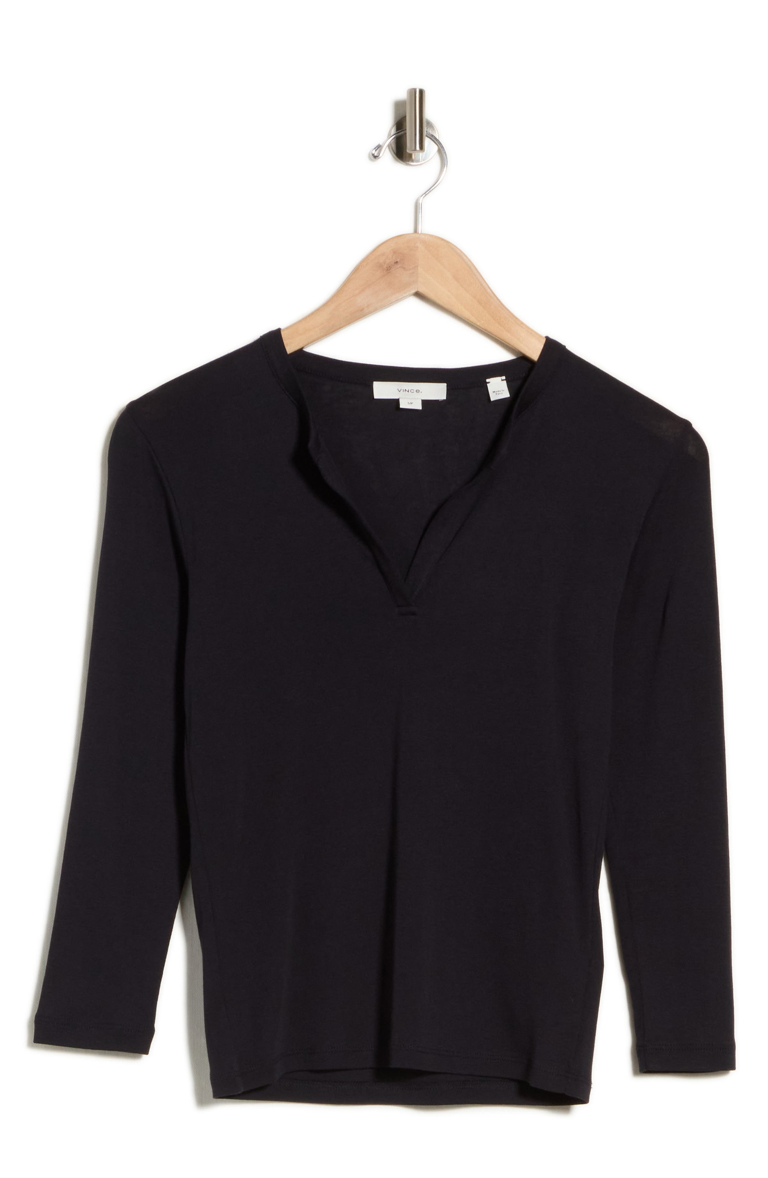 Split Neck Three-Quarter Sleeve Henley