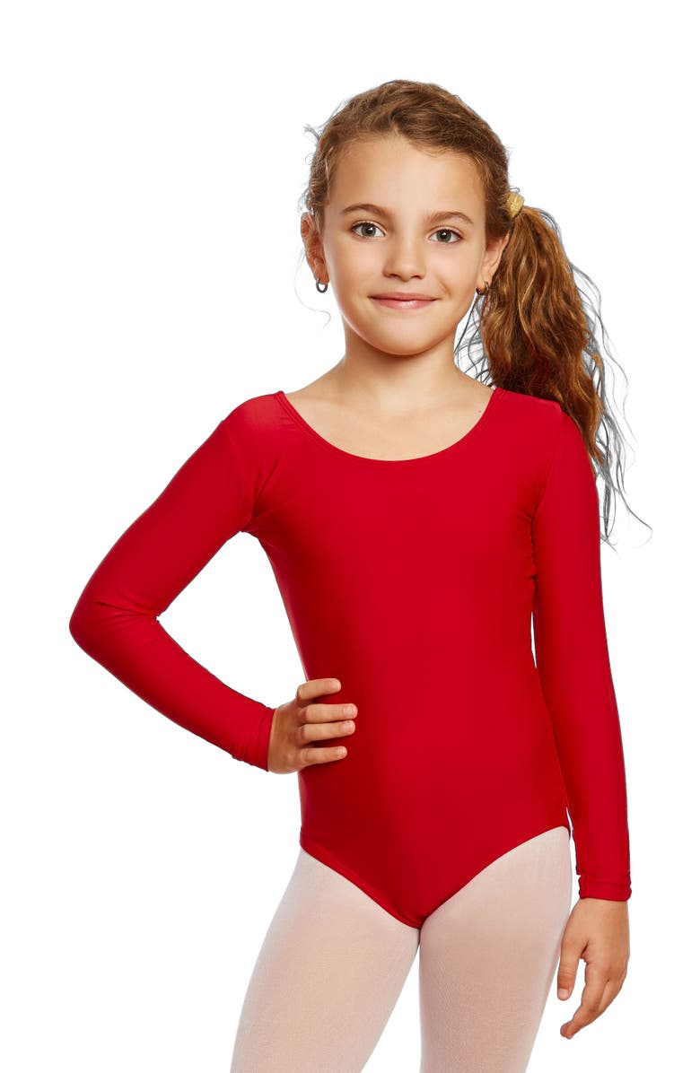 Leveret Girls Long Sleeve Leotard, Main, color, Red