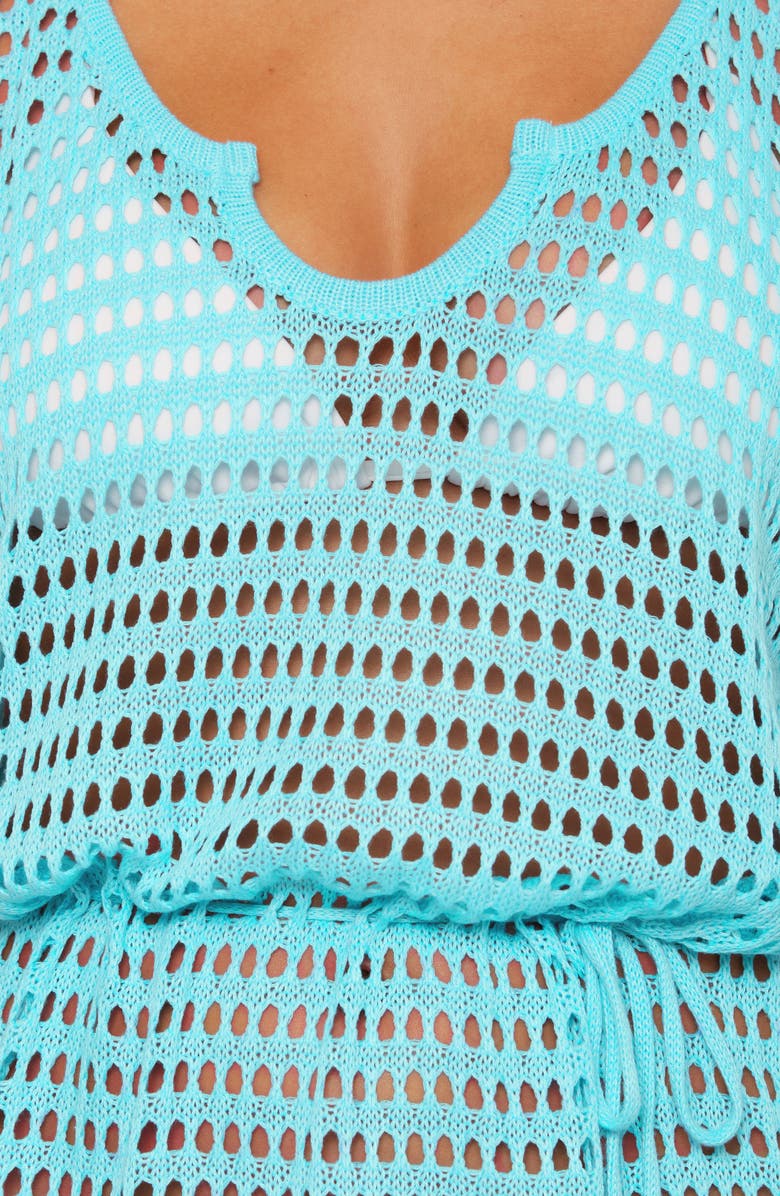 Becca Playa Open Stitch Cover-Up Minidress, Alternate, color, Oasis
