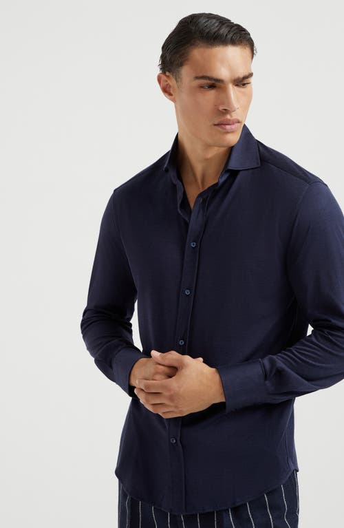 Brunello Cucinelli Patterned-jacquard Long-sleeve Shirt In Azure