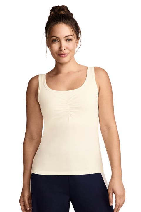 Women's Cotton Stretch Ruched Tank with Built-in Bra