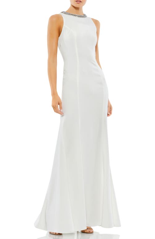 Mac Duggal Embellished Neck Trumpet Gown In White