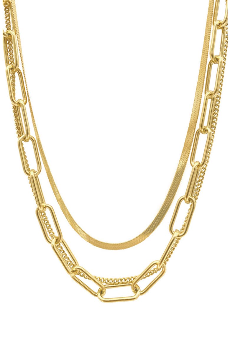 Water Resistant 14K Yellow Gold Plated Mixed Chain Layered Necklace, Main, color, YELLOW