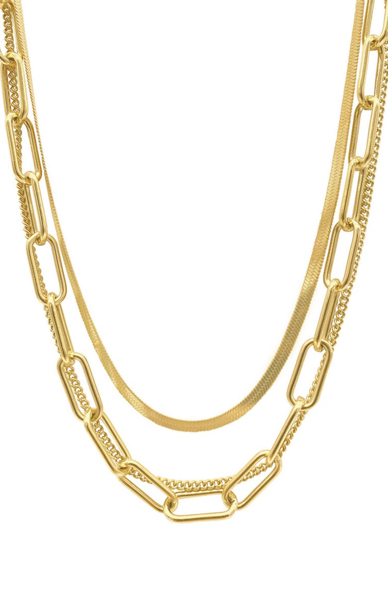 Adornia Water Resistant 14K Yellow Gold Plated Mixed Chain Layered Necklace, Main, color, Yellow
