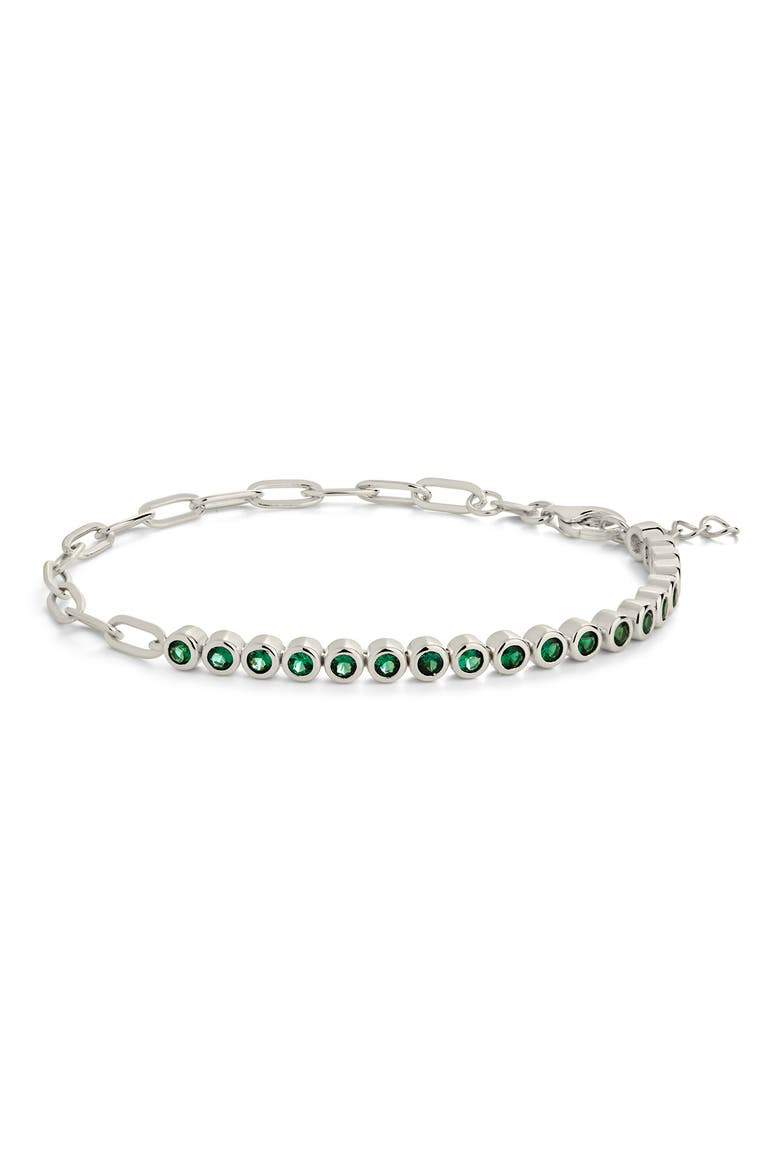 Cubic Zirconia Paper Clip Chain Tennis Bracelet, Main, color, SILVER