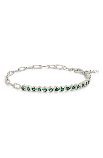 Sterling Forever Cubic Zirconia Paper Clip Chain Tennis Bracelet In Green