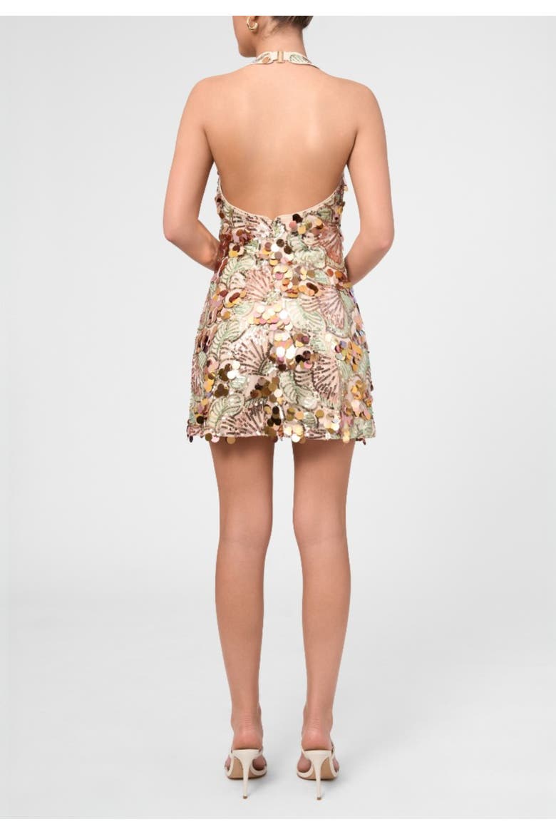 Xiomara Sequin Halter Mini Dress, Alternate, color, Buff Nude