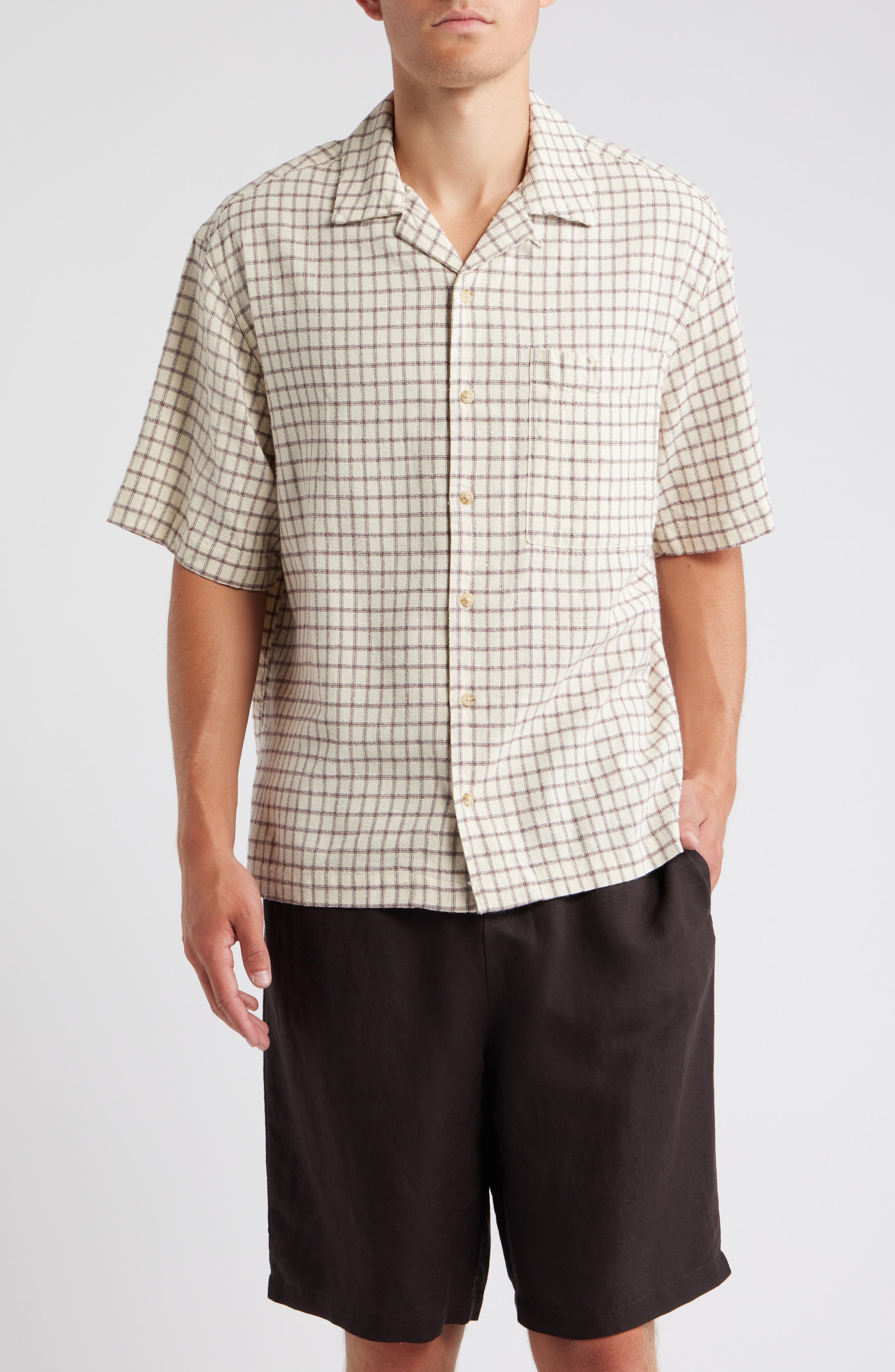 Topman Check Textured Cotton & Viscose Camp Shirt