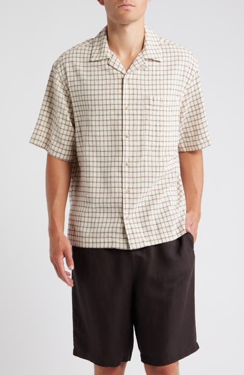 Check Textured Cotton & Viscose Camp Shirt