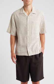 Topman Check Textured Cotton & Viscose Camp Shirt