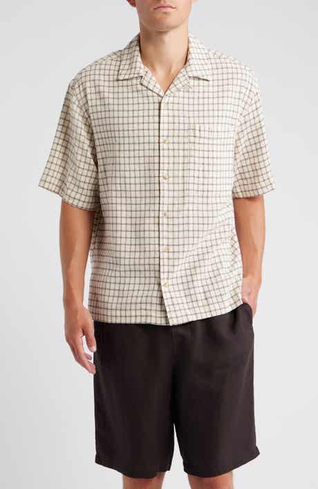Topman Check Textured Cotton & Viscose Camp Shirt