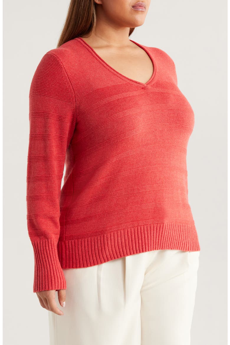 Cotton & Cashmere Blend V-Neck Sweater, Alternate, color, ROSETTE