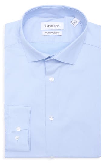 Calvin Klein Slim Fit All-season Stretch Cotton Dress Shirt In Blue