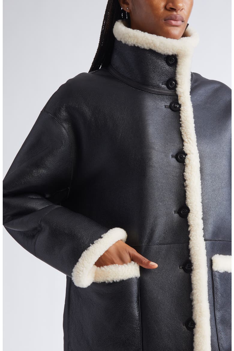 Heather Reversible Genuine Shearling Coat, Alternate, color, BLACK/ OFF WHITE