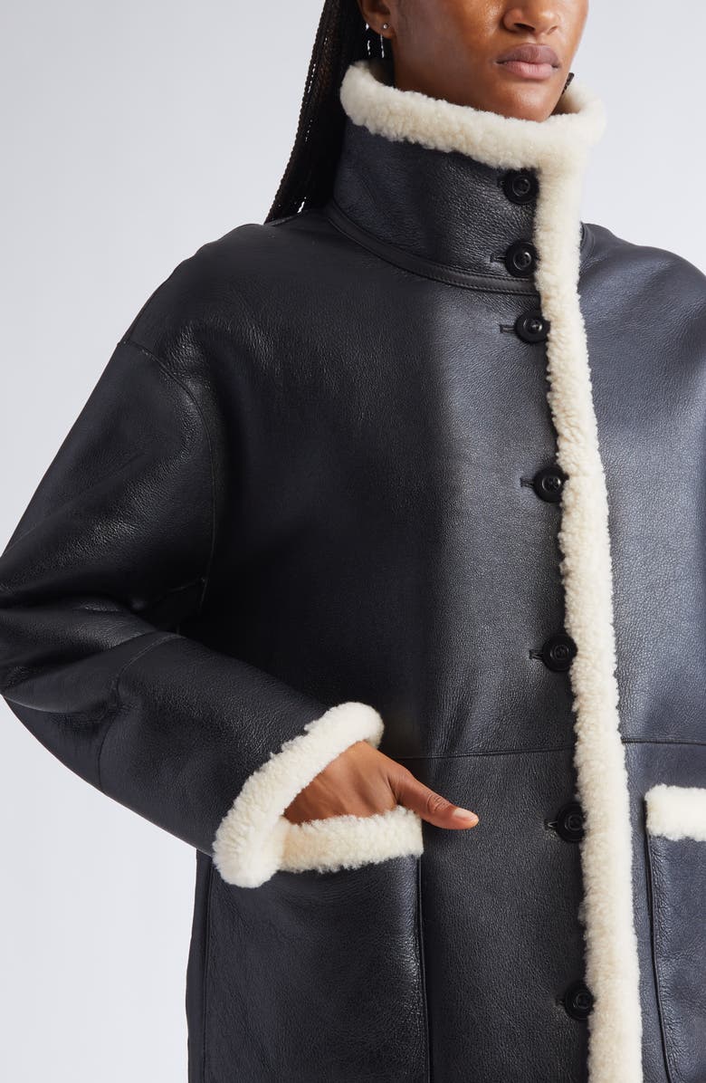 Stand Studio Heather Reversible Genuine Shearling Coat, Alternate, color, Black/ Off White