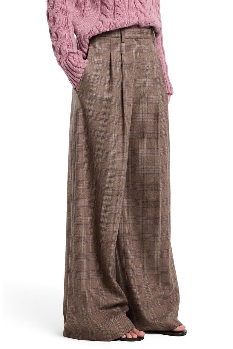 Avery Plaid Wide Leg Wool Blend Pants, Alternate, color, BROWN MULTI