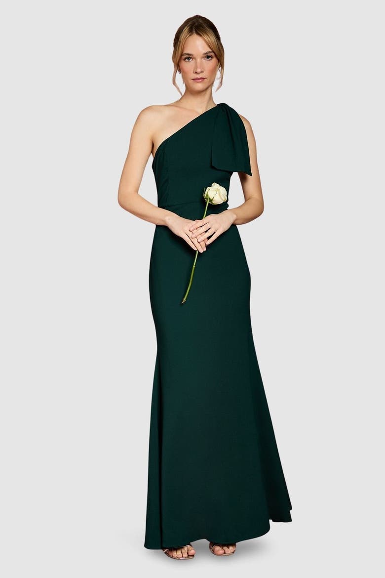 One Shoulder Maxi Bridesmaid Dress, Main, color, Emerald